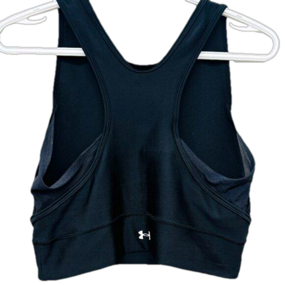 Under Armour Women's Crop Sports Bra Sz L Black Mesh Sides Racerback Lightweight